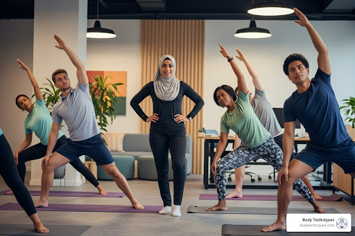 Corporate team doing yoga
